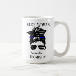Thin Blue Line Police Woman, gepersonaliseerd Koffiemok
