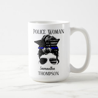 Thin Blue Line Police Woman, gepersonaliseerd Koffiemok
