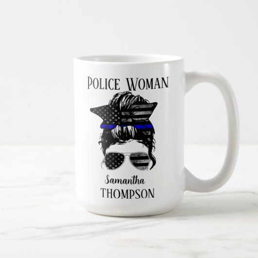 Thin Blue Line Police Woman, gepersonaliseerd Koffiemok (Rechts)