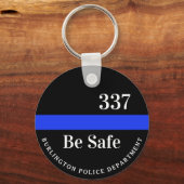 Thin Blue Line Politie gepersonaliseerd badge numm Sleutelhanger (Voorkant)