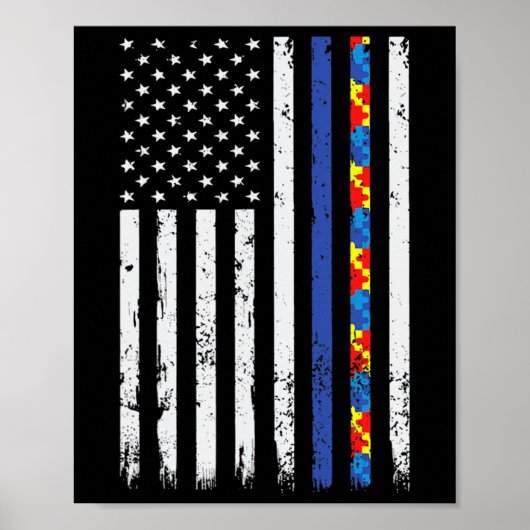 Thin Blue Line Politie Ondersteuning Autisme 4 jul Poster (Voorkant)