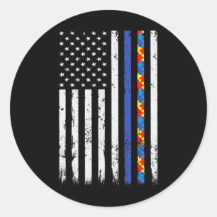Thin Blue Line Politie Ondersteuning Autisme 4 jul Ronde Sticker