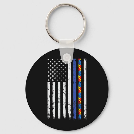 Thin Blue Line Politie Ondersteuning Autisme 4 jul Sleutelhanger (Voorkant)
