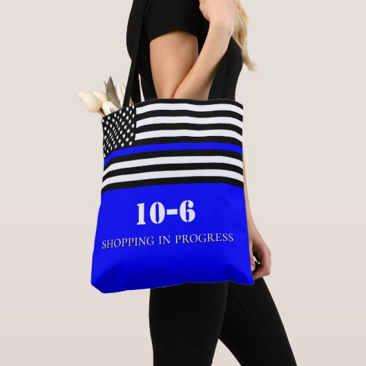 [Thin Blue Line} Politieagent 10-6 Code Boodschapp Tote Bag (Dichtbij)
