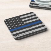 Thin Blue Line - Politieagent - Amerikaanse vlag Drankjes Onderzetter (Linkerzijde)