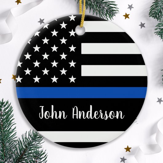 Thin Blue Line - Politieagent - Amerikaanse vlag Keramisch Ornament
