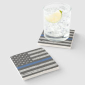Thin Blue Line - Politieagent - Amerikaanse vlag Stenen Onderzetter (Zijkant)