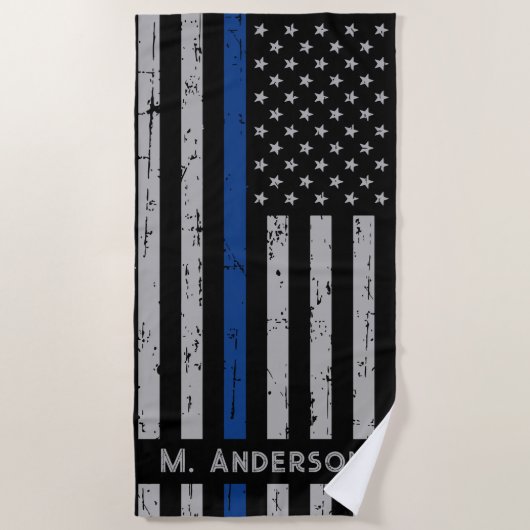 Thin Blue Line - Politieagent - K9 Politiehond Strandlaken (Voorkant)