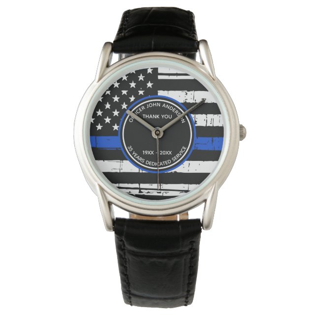 Thin Blue Line Retirement Gift Bedankt politie Horloge (Voorkant)