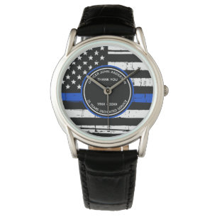 Thin Blue Line Retirement Gift Dank u politie Horloge