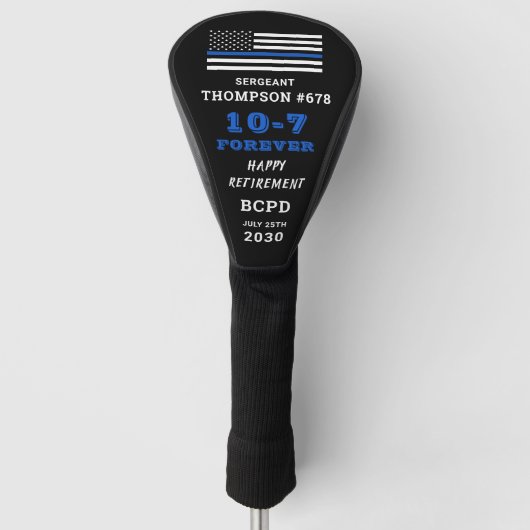 Thin Blue Line Retirement Gift Police Officer Golfheadcover (Voorkant)