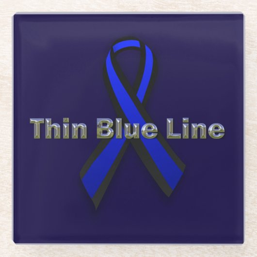 Thin Blue Line Ribbon Glazen Onderzetter (Voorkant)