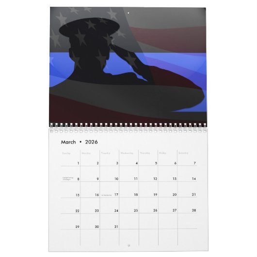 Thin Blue Line Salute Calendar Kalender (Mar 2026)