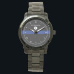 Thin Blue Line Serviceman Watch Horloge<br><div class="desc">Een elegant monogram zwart,  wit,  blauwe streep horloge met een vlek voor de naam van uw gift ontvanger en het monogram van het familienaam initiaal. Een groot geschenk voor iedereen die deel uitmaakt van de politiemacht,  die momenteel werkzaam is of met pensioen gaat.</div>