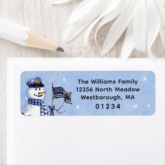 Thin Blue Line Snowman Vakantie Retouradres Etiket (Insitu)