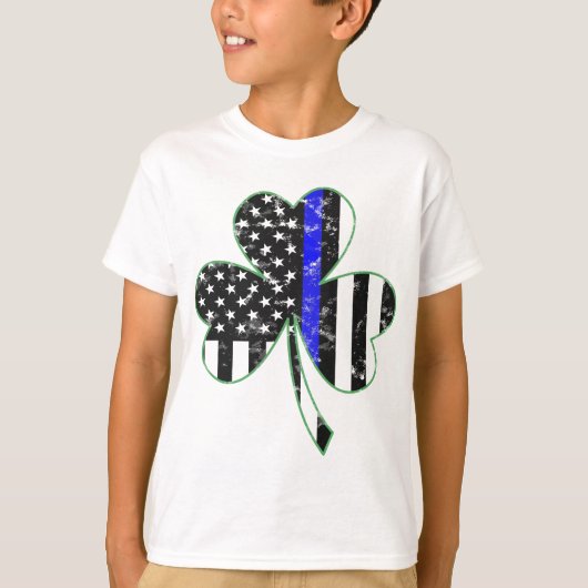 Thin Blue Line St Patricks Day Shamrock Police GIF T-shirt (Voorkant)