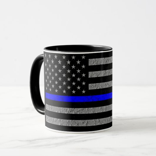 THIN BLUE LINE SUPPORT POLICE COFFEE MOK (Voorkant links)