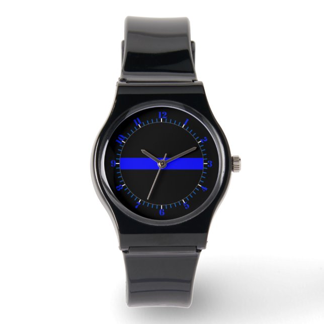 Thin Blue Line Symbolisch Memorial op een Horloge (Voorkant)