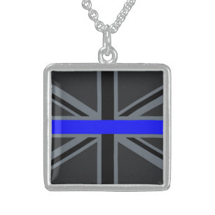Thin Blue Line Union-aansluiting Sterling Zilver Ketting