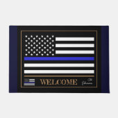 Thin Blue Line USA & American Flag Police Welcome Deurmat (Voorkant)