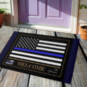 Thin Blue Line USA & American Flag Police Welcome Deurmat