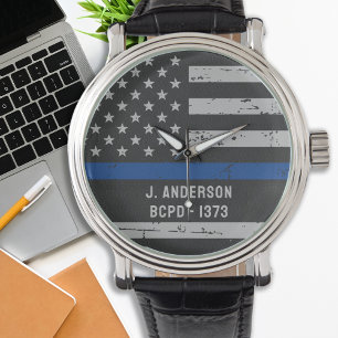 Thin Blue Line - USA American Flag - Politie Horloge