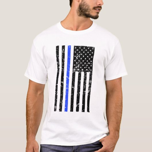 Thin Blue Line - USA Flag - Onderdrukkende politie T-shirt (Voorkant)