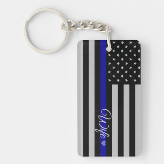 Thin Blue Line Wife Vlag Sleutelhanger (Voorkant)