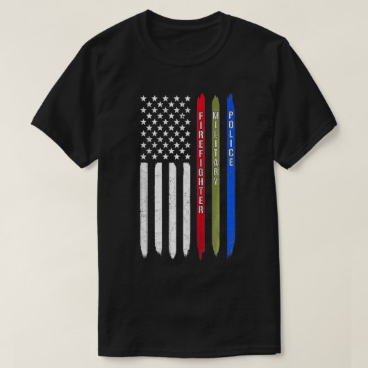 Thin Blue Red Green Line American Flag Police Mili T-shirt (Design voorkant)