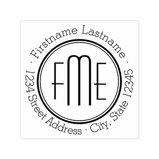 Thin driestuks monogram met naam en retouradres zelfinktende stempel (Design)