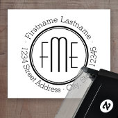 Thin driestuks monogram met naam en retouradres zelfinktende stempel