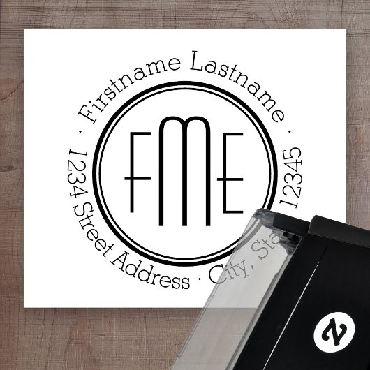 Thin driestuks monogram met naam en retouradres zelfinktende stempel