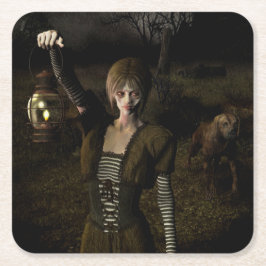 Thin female carrying lamp kartonnen onderzetters