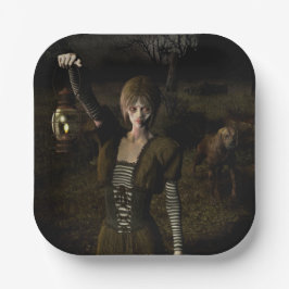 Thin female carrying lamp papieren bordje