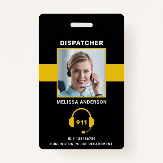 Thin Gold Line Custom Photo 911 Dispatcher ID Kaar Badge (Voorkant)