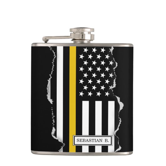 Thin Gold Line Dispatch USA Flag Torn Out Heupfles (Voorkant)