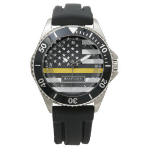 Thin Gold Line Dispatcher Vlag Aangepaste naam Horloge