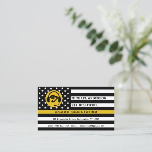 Thin Gold Line Flag Custom Logo 911 Dispatcher Visitekaartje (Staand voorkant)