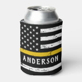 Thin Gold Line Flag op persoonlijke titel 911-verz Blikjeskoeler (Blikje Voorkant)