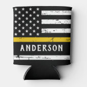 Thin Gold Line Flag op persoonlijke titel 911-verz Blikjeskoeler (Voorkant)