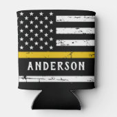 Thin Gold Line Flag op persoonlijke titel 911-verz Blikjeskoeler (Achterkant)