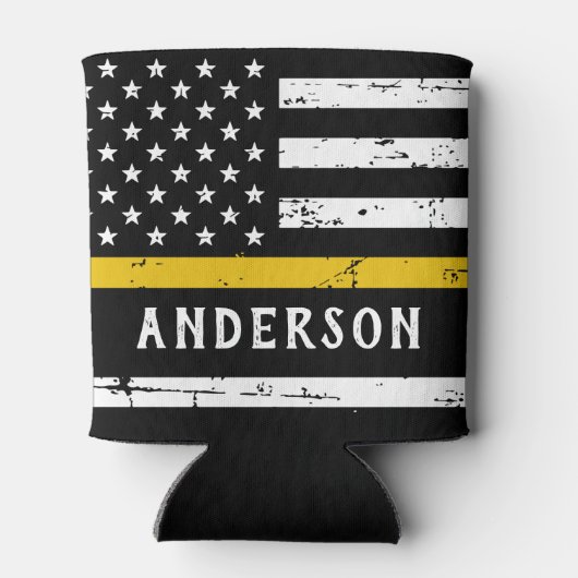 Thin Gold Line Flag op persoonlijke titel 911-verz Blikjeskoeler (Achterkant)