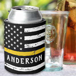 Thin Gold Line Flag op persoonlijke titel 911-verz Blikjeskoeler