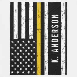 Thin Gold Line Flag op persoonlijke titel 911-verz Fleece Deken