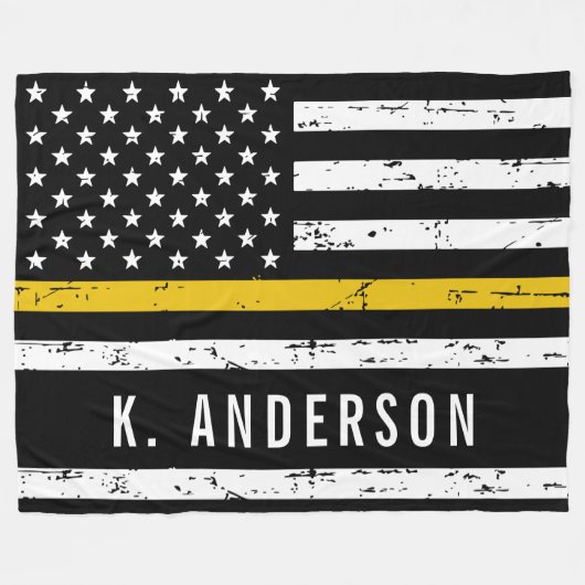 Thin Gold Line Flag op persoonlijke titel 911-verz Fleece Deken (Voorkant (Horizontaal))