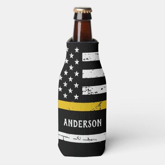 Thin Gold Line Flag op persoonlijke titel 911-verz Flesjeskoeler (Fles Voorkant)