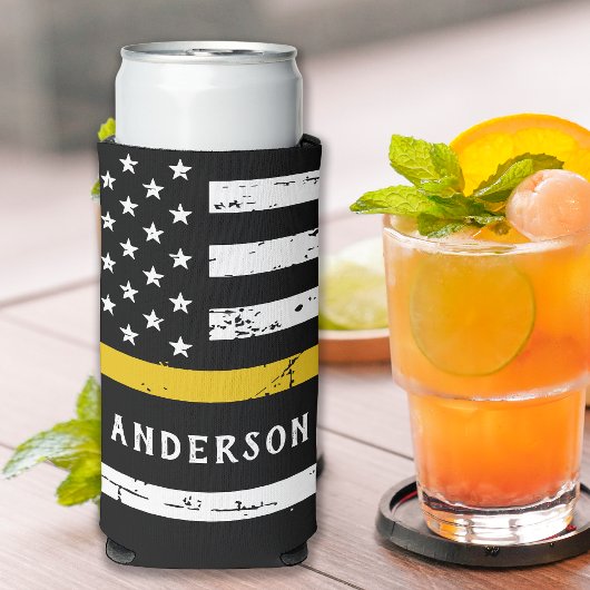 Thin Gold Line Flag op persoonlijke titel 911-verz Seltzer Blikjeskoeler