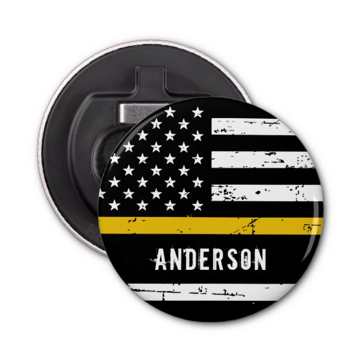Thin Gold Line Flag Personalized Dispatcher Button Flesopener (Voorkant)