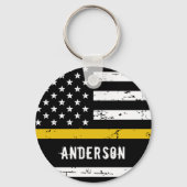 Thin Gold Line Flag Personalized Dispatcher Sleutelhanger (Voorkant)