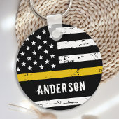 Thin Gold Line Flag Personalized Dispatcher Sleutelhanger